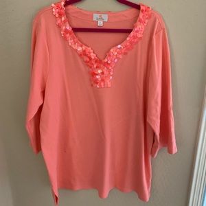 Quacker Factory Coral Sequins Tunic